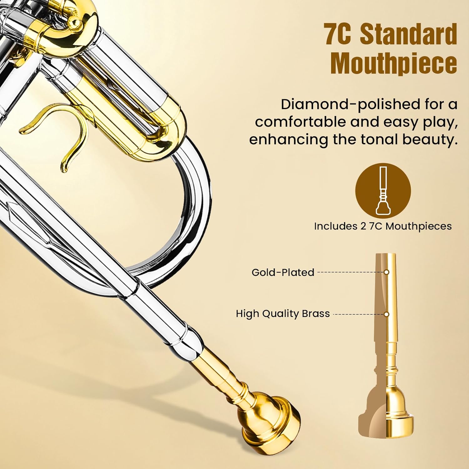 Asmuse Professional Trumpet Instrument Set,Student Trumpets for Beginners, Trompetas Musicales with Hard Case, Brass Instruments with Trumpet Cleaning Kit Gloves 7C Mouthpiece