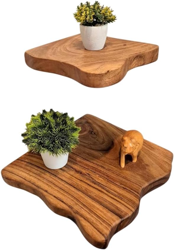 Finished Live Edge Wood Corner Shelf Wall Mount, Set of 2 Solid Acacia Wood, Corner Shelves with Brackets, Smooth- Durable - Attractive Shelves for Bedroom Living Room Bathroom Kitchen