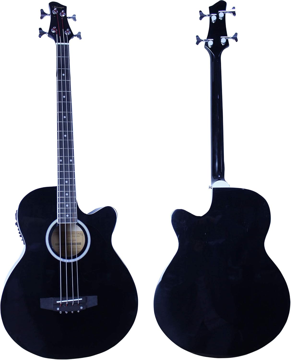 Vizcaya Full Size 4 Strings Cutaway Acoustic-Electric Bass Guitar With 4-Band Equalizer,5mm Padding Gig Bag,Strap, Picks-Black