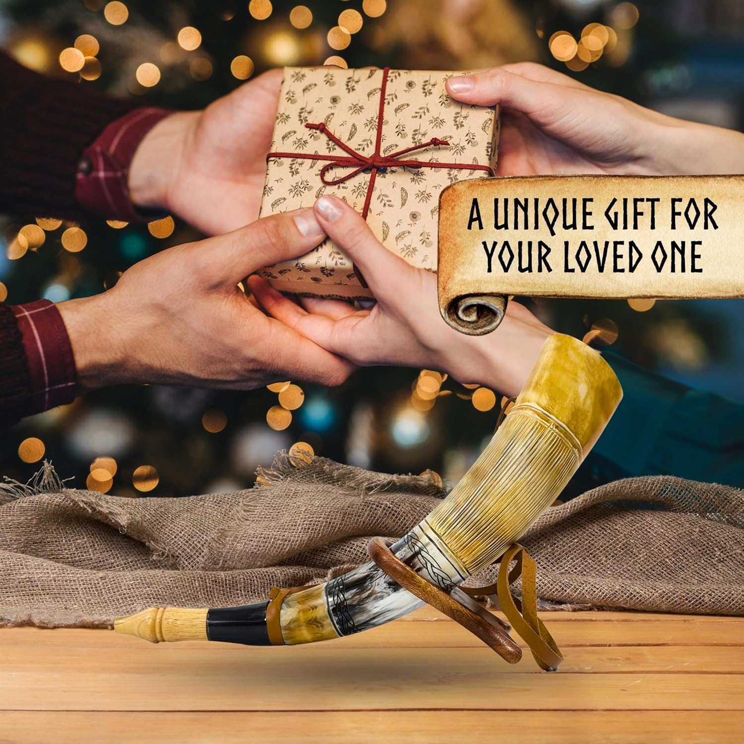 Viking Blow Horn | Genuine Ox Horn Trumpet | Viking Bugle Hunting tool with Wooden Stand | Ideal for Medieval Battle & Norse Gathering Fans | Handcrafted Antique Unique Gift for Men - 16