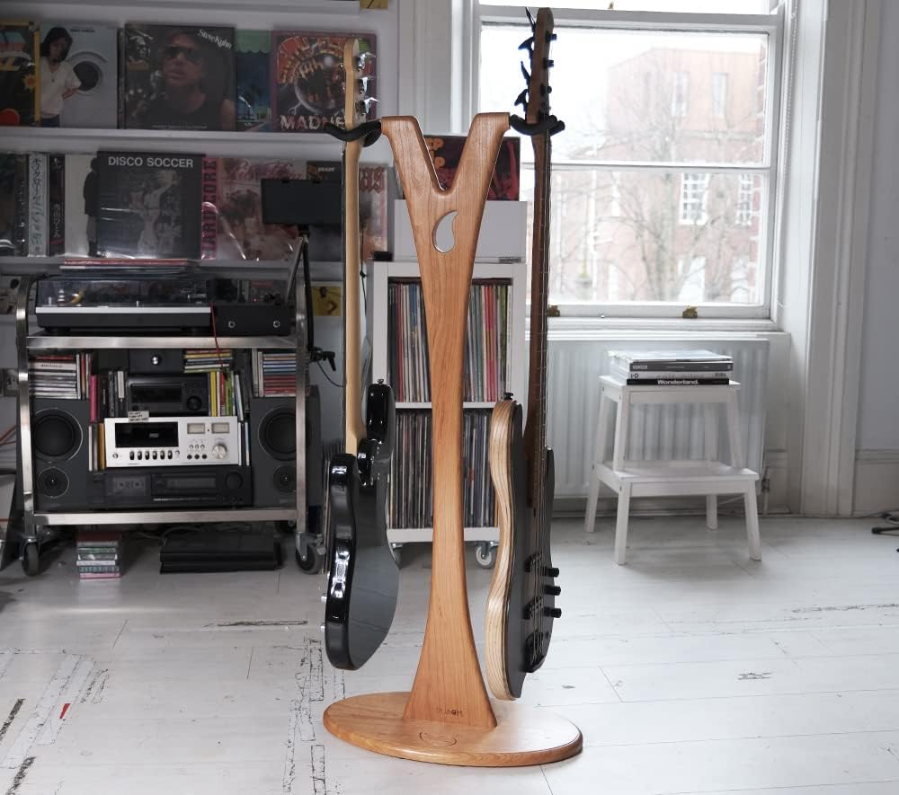 Ruach GS-2 Dual Bass, Acoustic and Electric Wooden Guitar Stand - Cherry