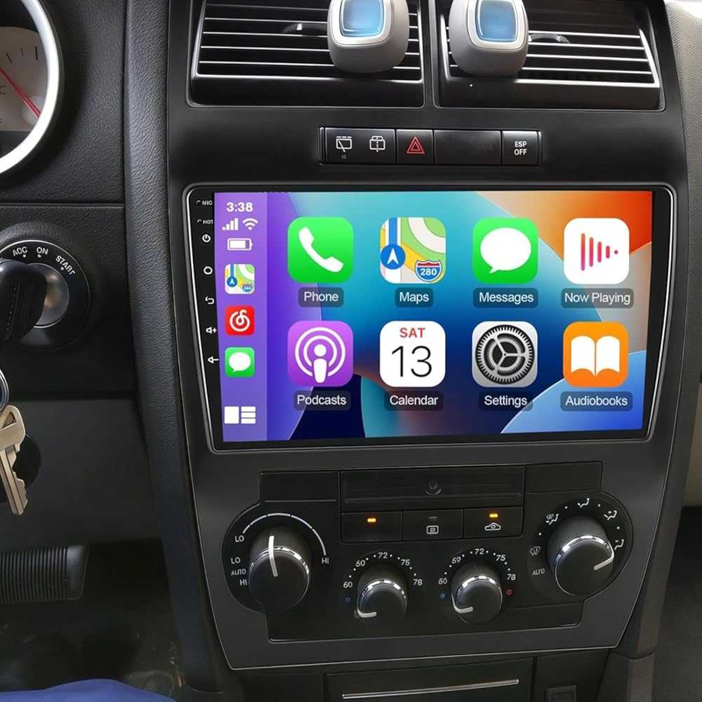 9 inch Touchscreen Car Stereo for Dodge Challenger/Charger 2005-2007, Android 15 Double Din Car Radio with Carplay & Android Auto in-Dash Navigation BT Mirror Link WiFi Backup Camera 4+64G