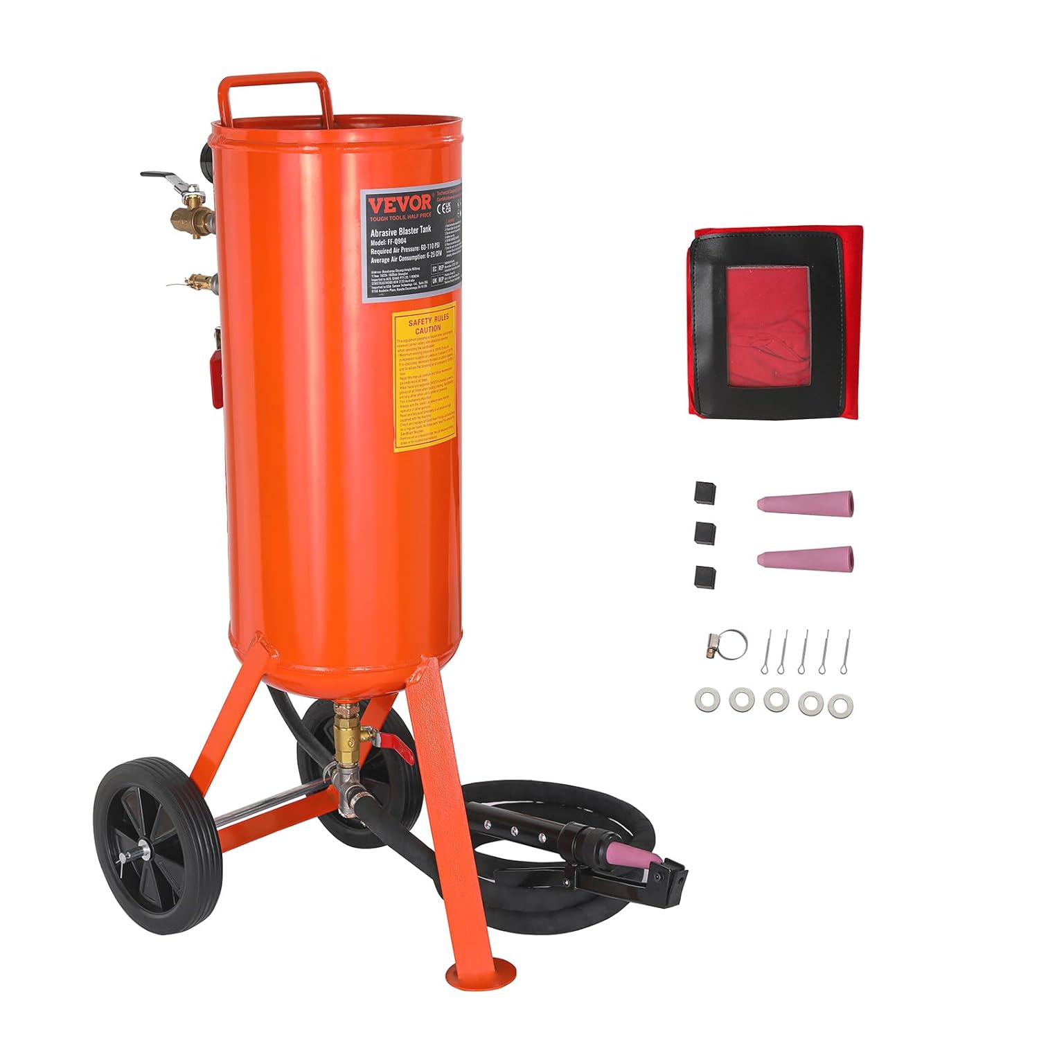 VEVOR 10 Gallon Heavy-Duty Sand Blaster, 60-110 PSI High Pressure Sandblaster, Portable Abrasive Blasting Tank, Air Sand Blasting Kit with 2 Ceramic Nozzles & 7.5ft Hose for Paint, Stain, Rust Removal