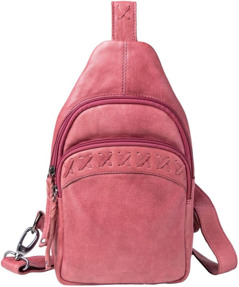 Lady Conceal Concealed Carry Leather Unisex Tactical Taylor Sling Backpack with Locking Zippers and Universal Gun Holster (Plum)