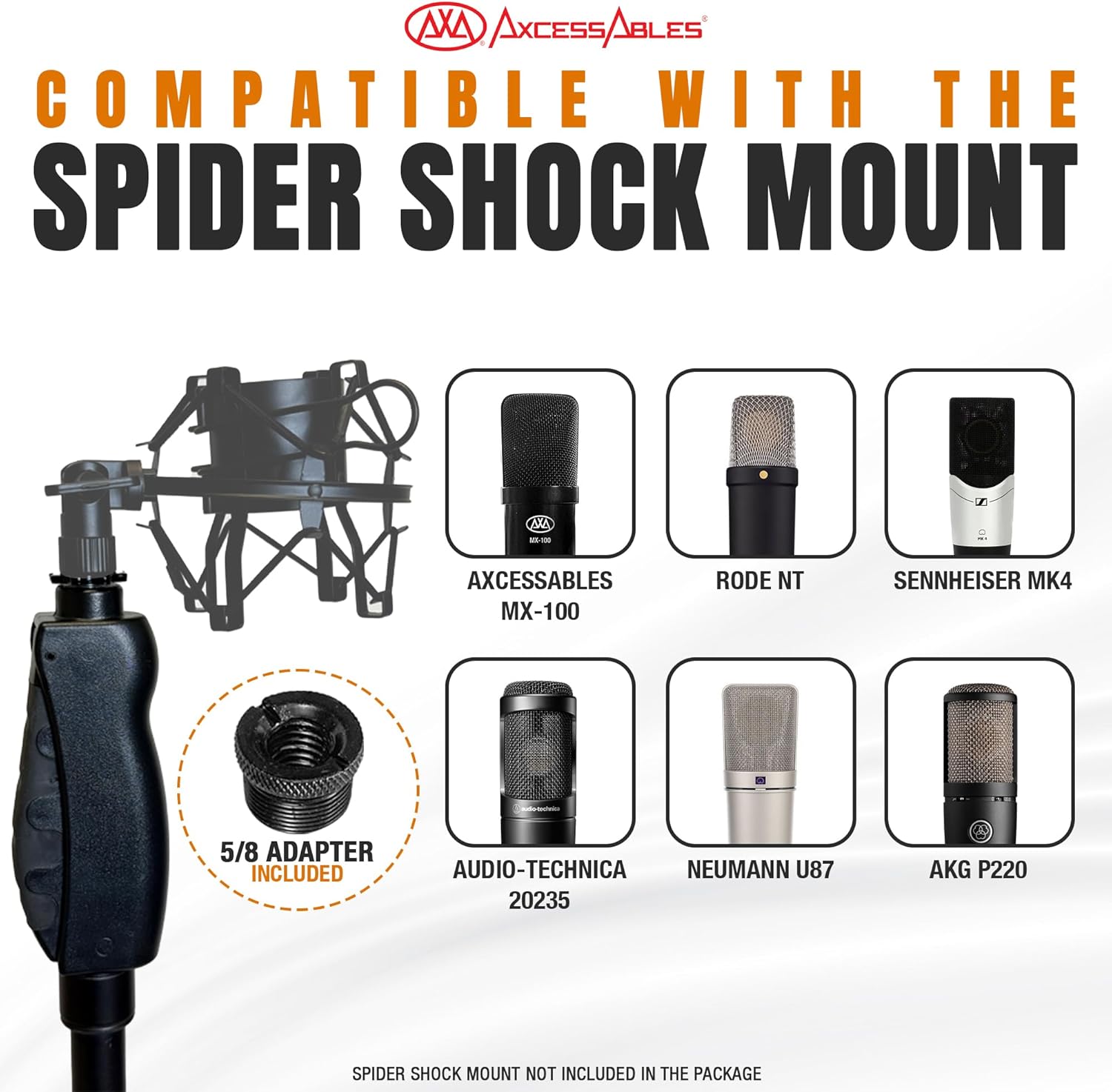 AxcessAbles AXCMS-201TB One Hand Microphone Stand with Tripod Base and Quick Grip Height Adjustment - Telescoping Mic Boom Arm Included. Tall Microphone Stand for Singing 2-Pack