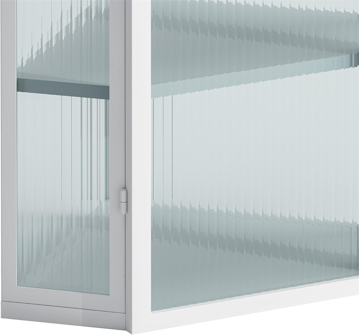 Sleek Iron & Ribbed Glass Corner Cabinet for Wall-Mount | Modern Storage Solution with Four-Tier Shelving for Bathroom, Living Room, Bedroom | Easy to Assemble(White,22.24