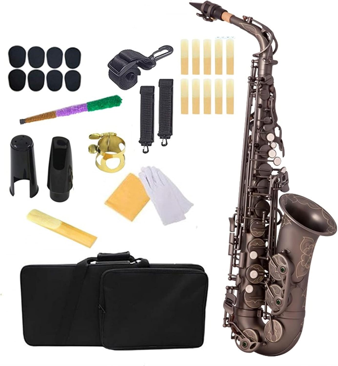 Professional Saxophone Black Nickel EB Alto Saxophone Brass Lacquered Gold E Flat Key Type Woodwind Instrument Brass Sax Beginners Kit