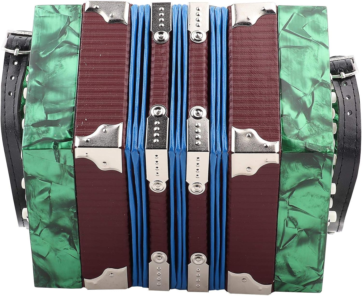 Professional Concertina Accordion, 20 Button Concertina Accordion with Handle and Bag, Concertina Accordion Suitable for Both Children and Adults to Use(Green)