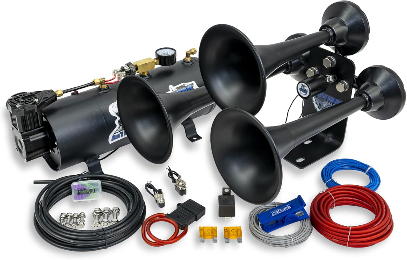 HornBlasters Mini Outlaw 3-Liter Train Horn Kit - Compact 120 PSI Air System - Easy Installation - Loud Multi-Tone Sound - 12 Volt Train Horn Kit for Trucks (HK-MC3B-M3)