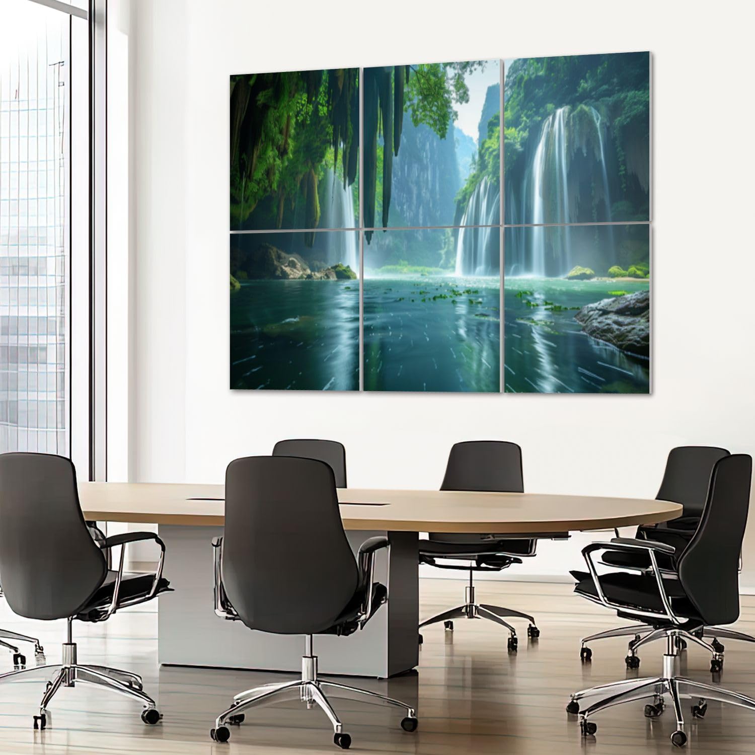 6 Pack Art Acoustic Panels Sound Absorbing Mountain Cave Nature Forest Landscape Waterfall Cave Tropical Trees Decorative Soundproof Wall Panels Self Adhesive for Recording Studios Office 72