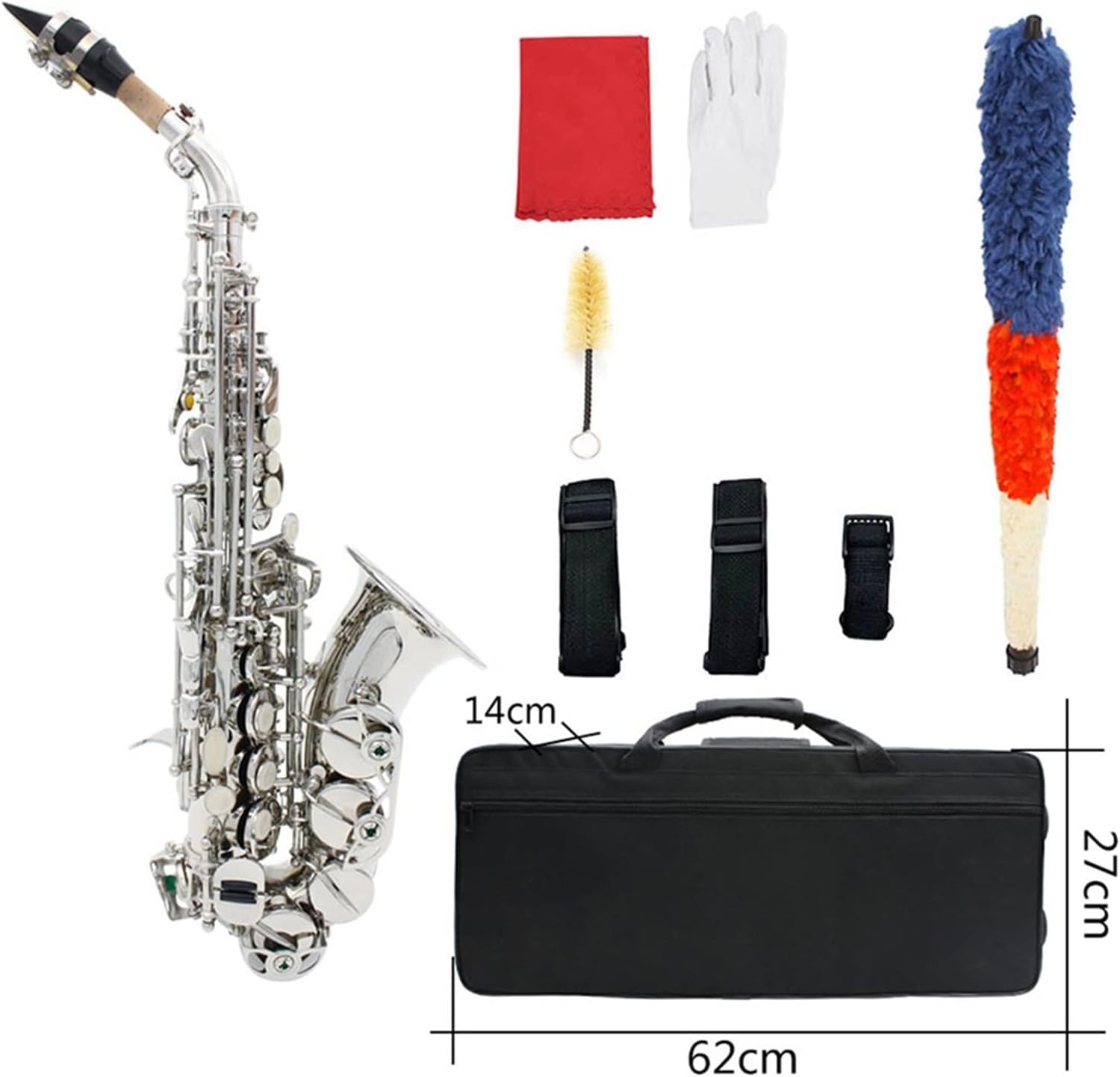 Saxophone Brass Body Lacquered Silver Bb B Flat Sax Woodwind Musical Instrument with Case