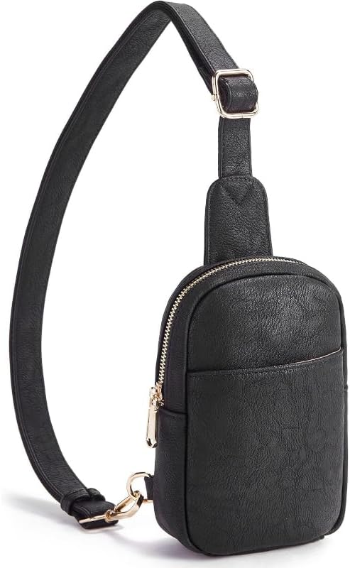 Small Genuine Leather Sling Bag for Men, Anti-Theft Crossbody Chest Fanny Pack for EDC and Outdoor Activities (Black)