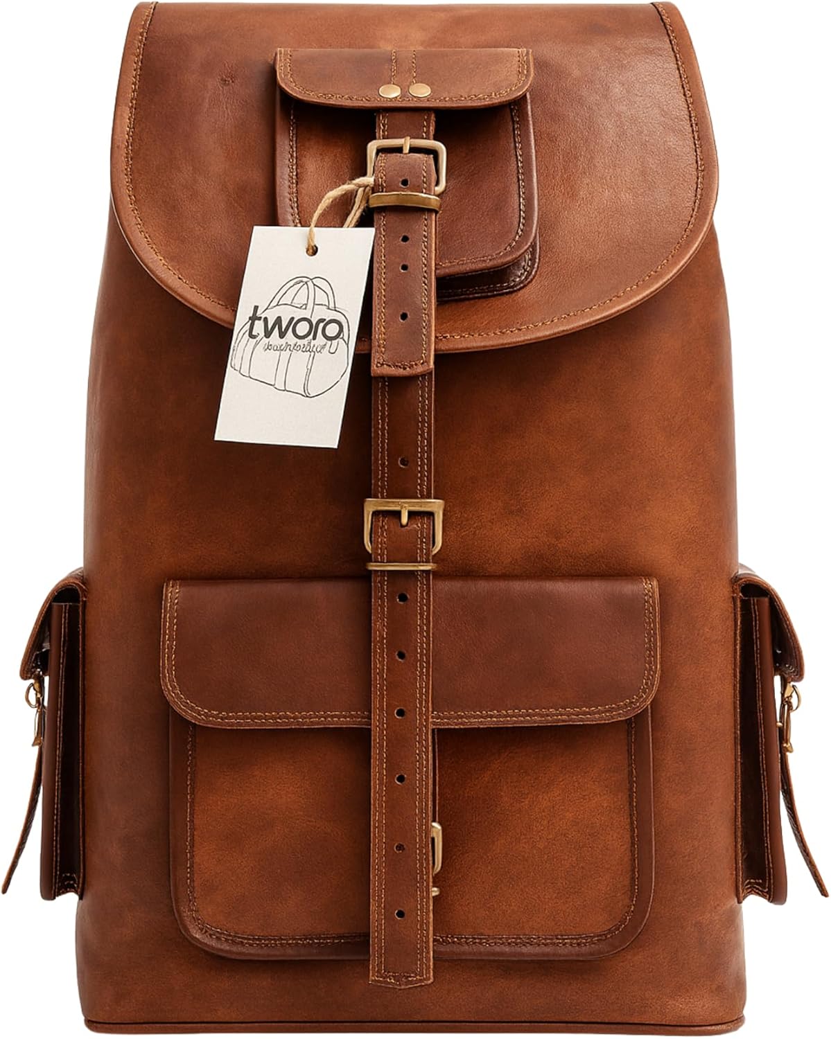 TWARA Handmade Full Grain Leather Laptop Backpack for Men & Women | Vintage Brown Travel Rucksack Fits 15.6–16 inch Laptop | Large Capacity College & Office Bag with Multiple Pockets