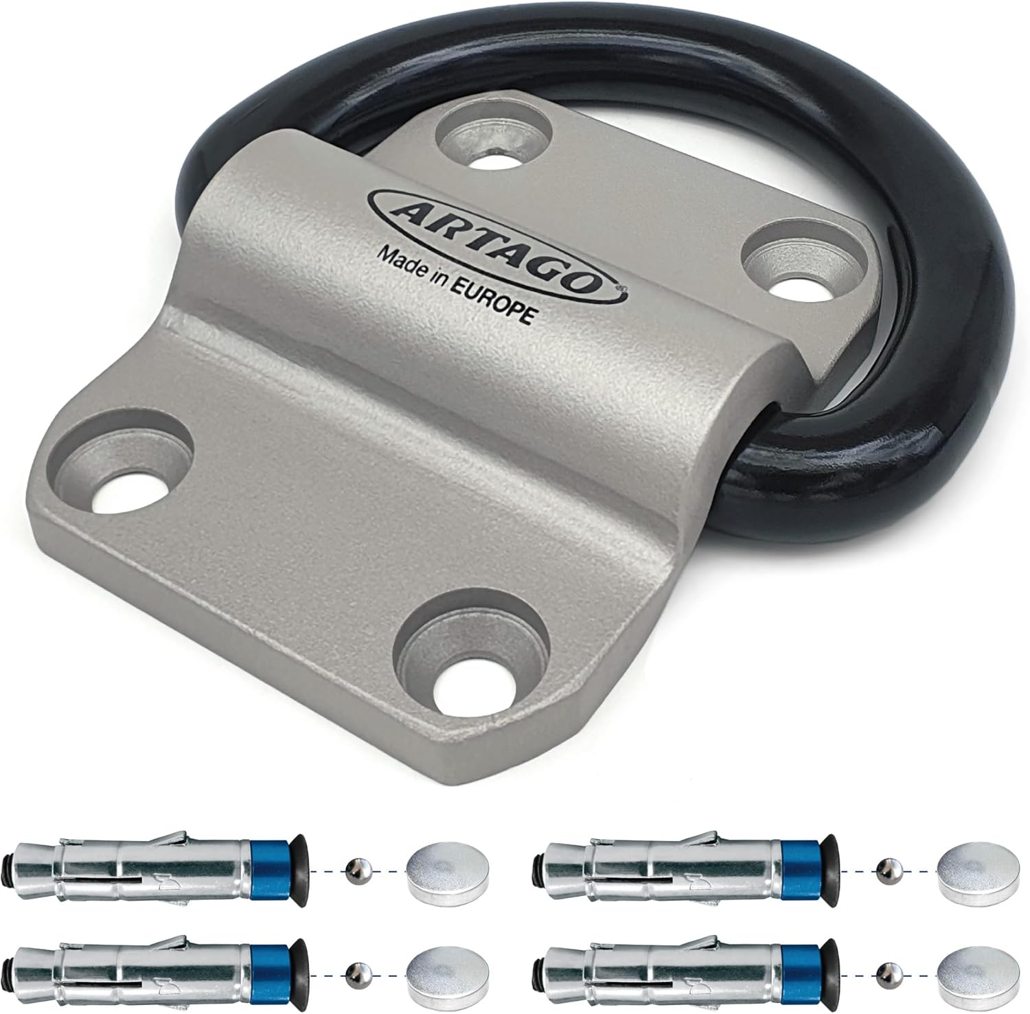 Artago 60 High-End Security Anchor XXL with Swivel Ring ø20mm0,78in, Maximum Strength Steel and Deeper Armored Plugs, Anti Theft for Anchoring Motorcycle in Wall Floor Ground Concrete Garage Parking