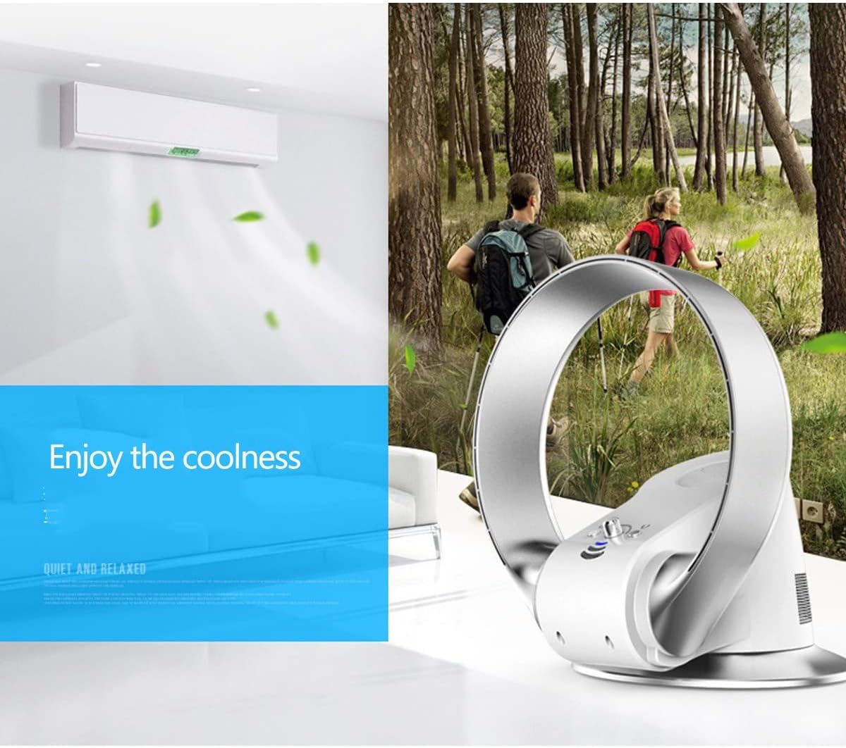 Standing Cooling Fan Bladeless Fan Wall Mount Fan Quiet Floor Fan 90° Oscillation with Remote for Bedroom, Office Summer Gifts (Color : Silver)