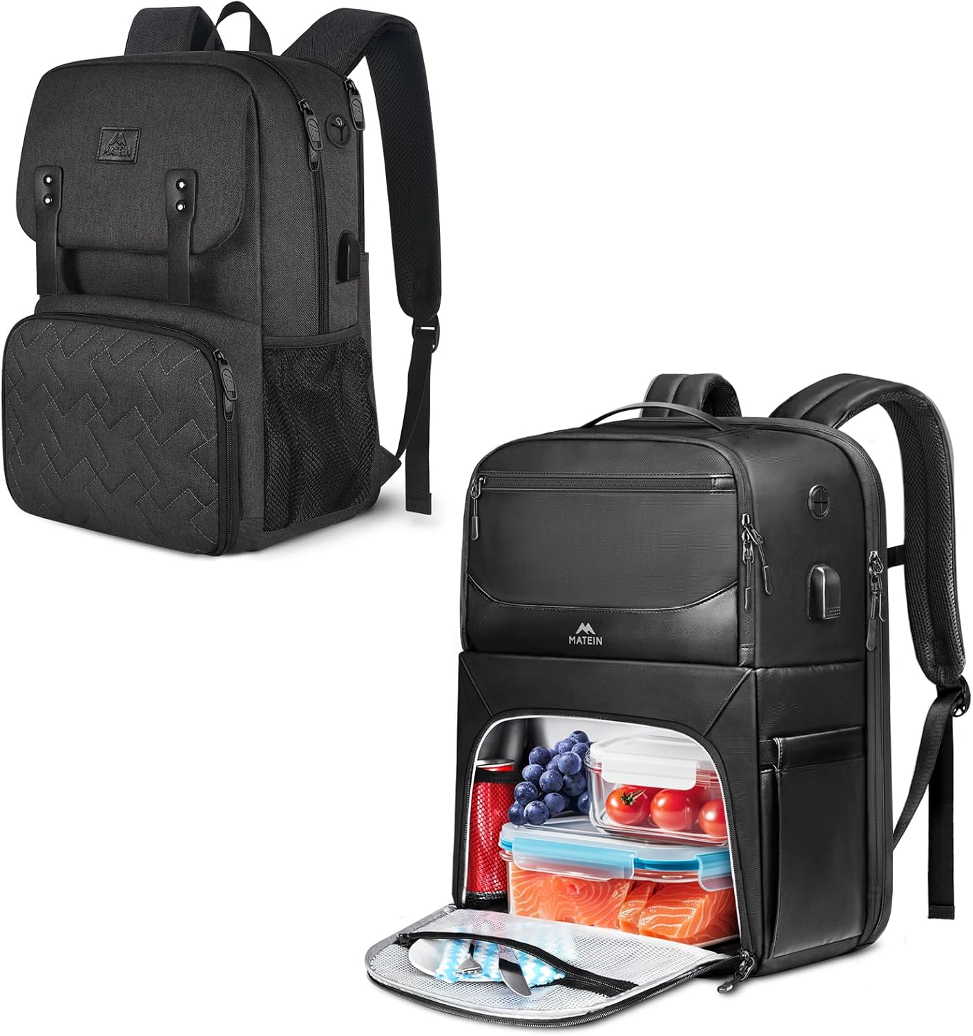 MATEIN Lunch Backpack, 15.6 Inch Insulated Cooler Lunchbox Backpack with USB Port for Women Work, Lunch Bag for Men Work, Large 17 Inch Laptop Back Pack with Cooler Compartment