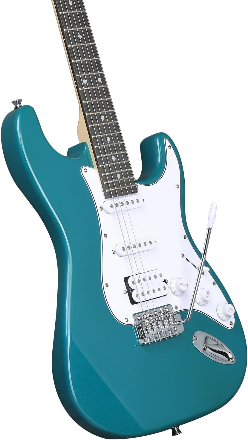 KST Complete Electric Guitar Starter Kit, Lake Blue H-S-S Pickups with 5W Amp, Bag, Strap, Strings - Right Handed for Beginners
