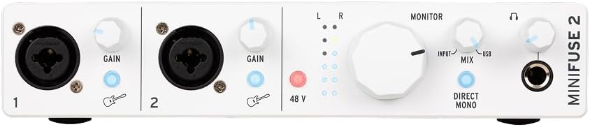 Arturia - MiniFuse 2 - Compact USB Audio & MIDI Interface with Creative Software for Recording, Production, Podcasting, Guitar - White