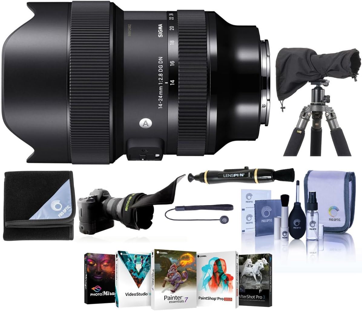 Sigma 14-24mm f/2.8 DG DN Art Lens for L Mount, Bundle with PC Software Kit, Raincoat Rain Sleeve, Lens Wrap, Cleaning Kit, Flex Lens Shade, Lens Cap Tether, Lens Cleaner