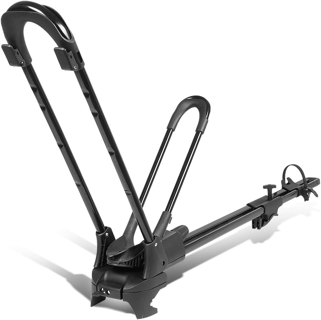 DNA Motoring XY-6013-BK Universal Heavy Duty Iron Car Roof Top Wheel-On Bicycle Mount Rack w/Key & Lock