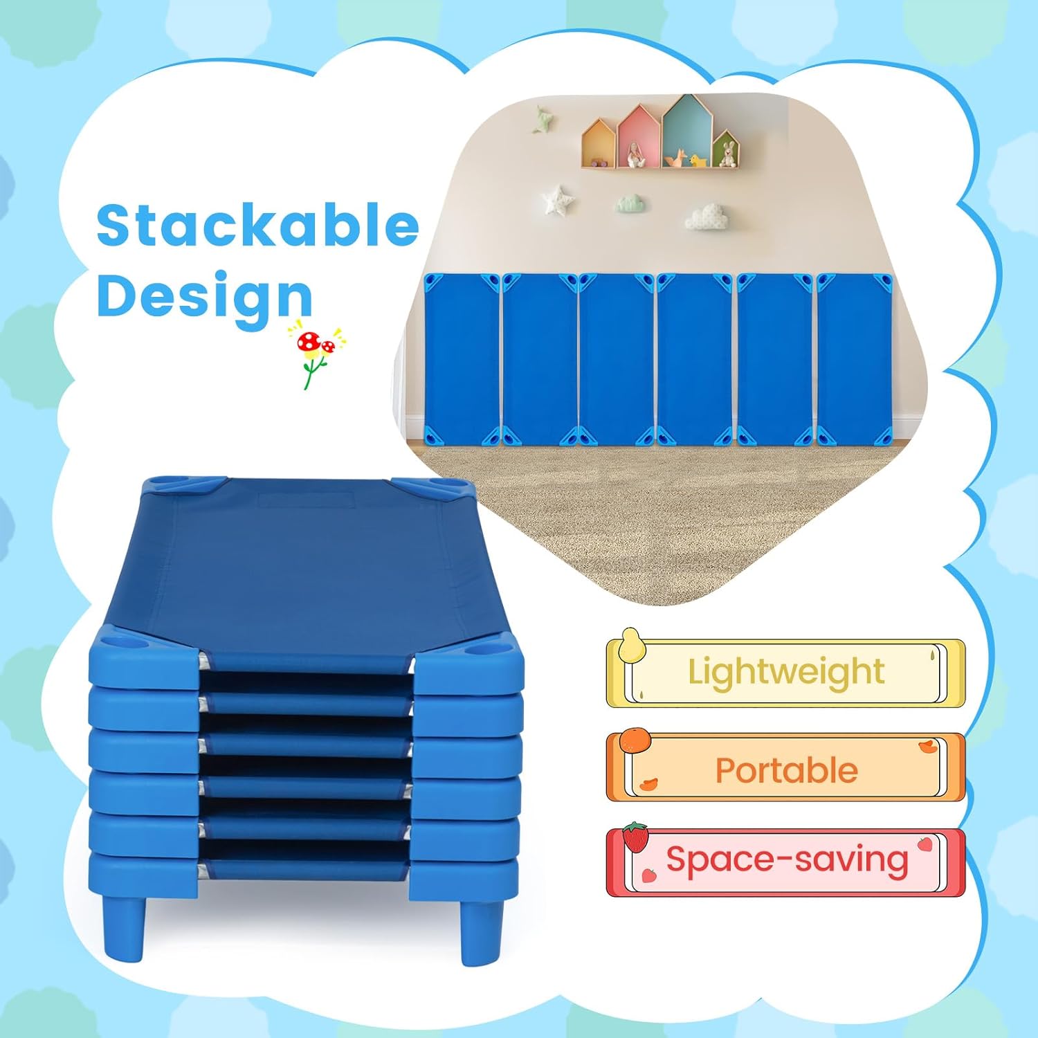 Giantex 6 PCS Stackable Daycare Cot for Kids, 51