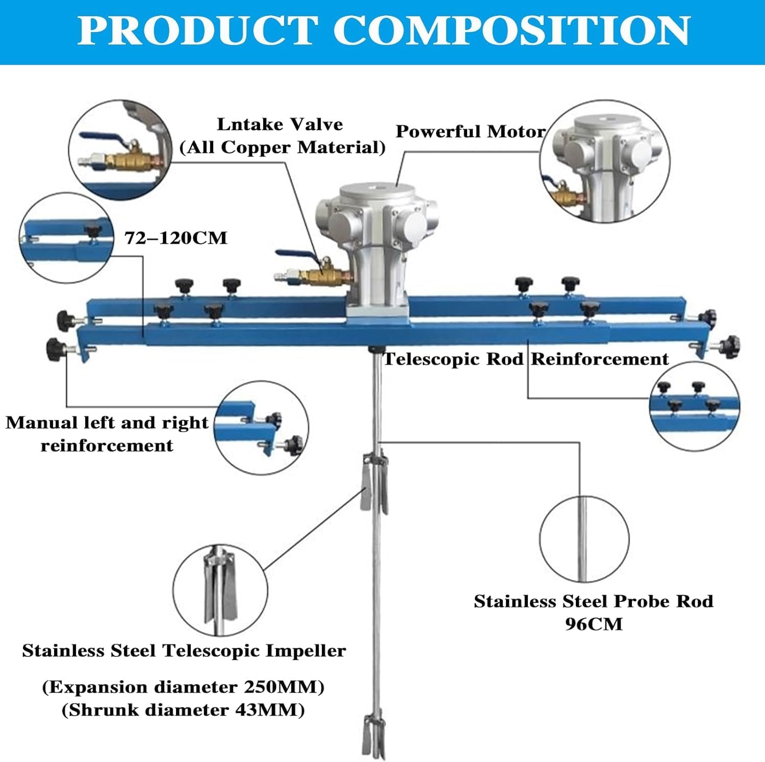 IBC Air Agitators, 1 Ton 1HP Tank Paint Mixer Machine, Pneumatic Agitator with Support Hanger, Folding Propeller, for Ink Dissolver Agitator