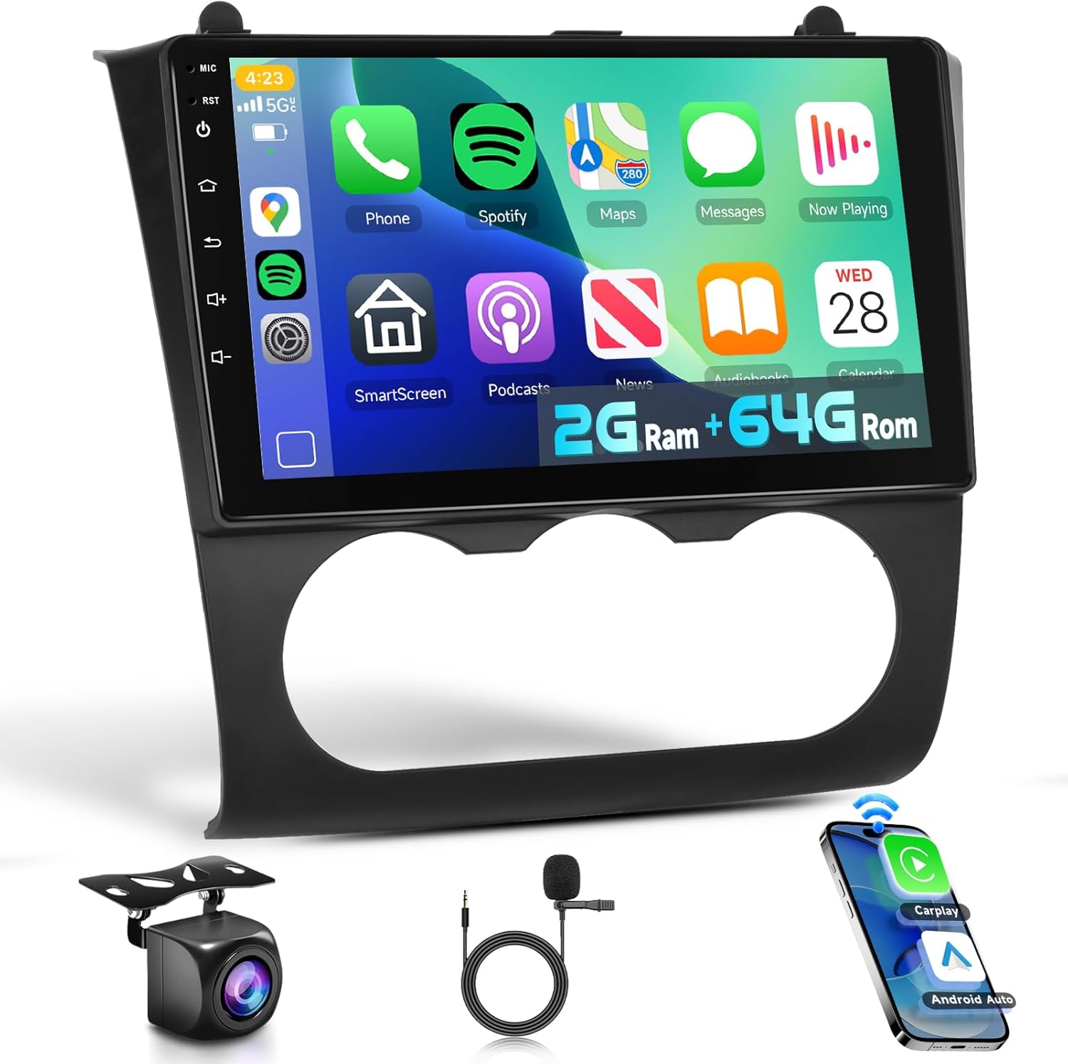 2G+64G Car Radio Stereo for Nissan Altima 2008-2012 Manual A/C with Wireless CarPlay Android Auto, 9