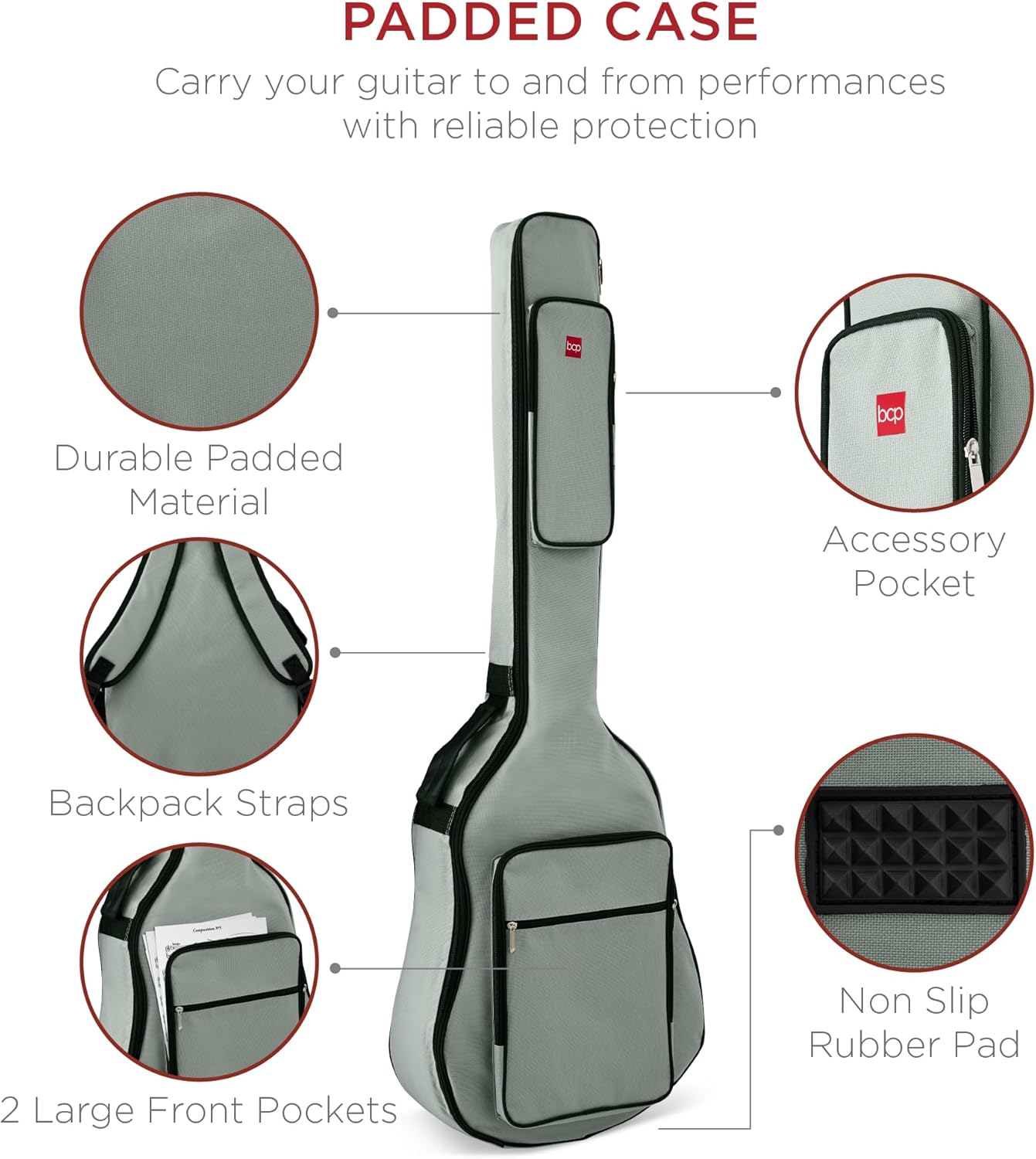 Best Choice Products Acoustic Electric Bass Guitar, Full Size 4 String, Fretted Bass Guitar w/Padded Gig Bag - Red