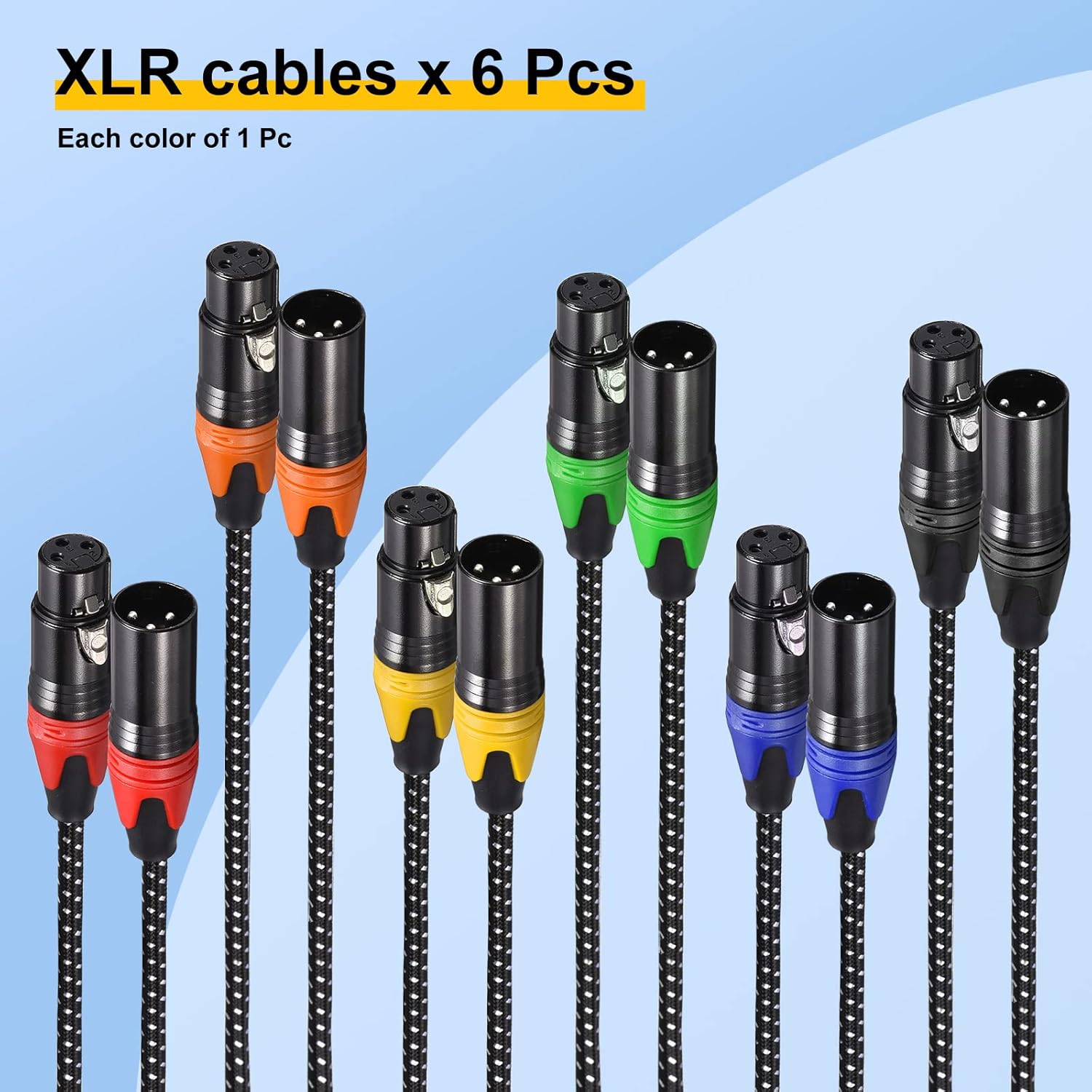 PATIKIL XLR Cables, 35ft 21AWG Microphone Cables Nylon Braided XLR Speaker Patch Cables 3-Pin Male to Female Cords for Mic Mixer Pack of 6