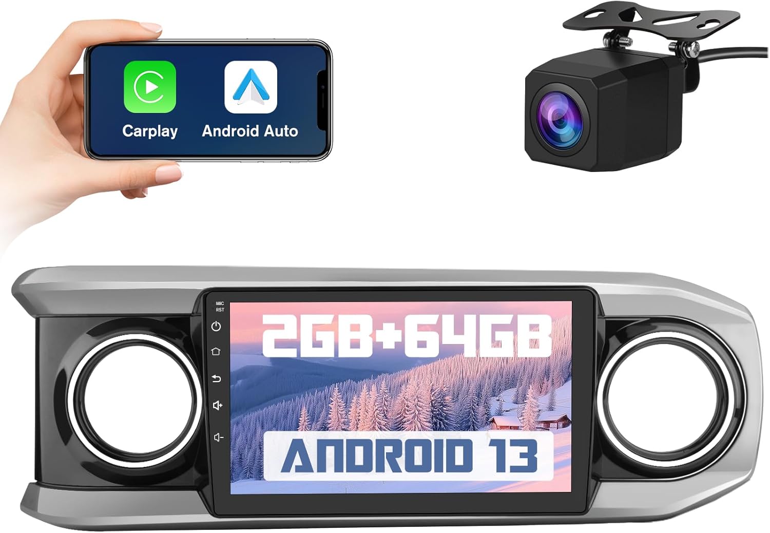 2G+64G Car Radio Stereo for Toyota Tacoma 2016-202110 Inch Android Head Unit Touchscreen with CarPlay Android Auto Bluetooth GPS Navigation with RearCamera