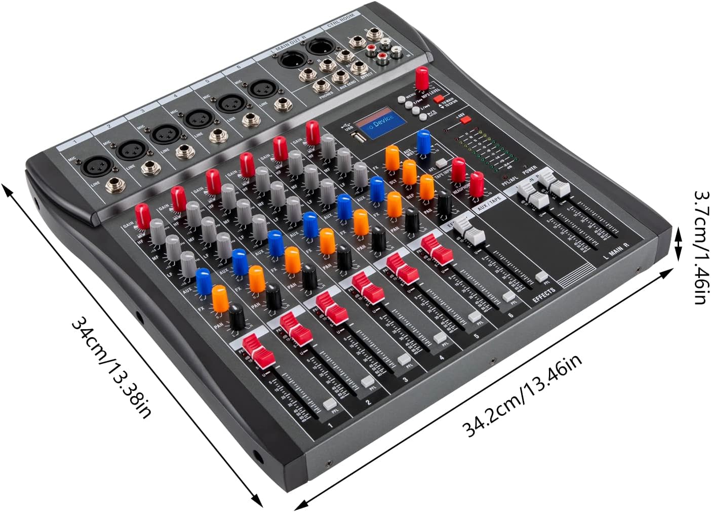 TFCFL 6 Channel Mixing Console Audio Mixer Bluetooth USB Audio Interface 48V Phantom Power Mixer Use for Stereo DJ Studio PC Recording Singing Webcast Party (6 Channel Mixer)