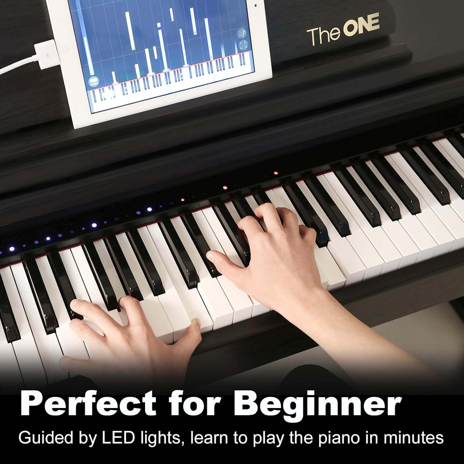 The ONE Digital Piano with Lighted-up 88 Hammer Action Keys, Smart Teaching Piano Keyboard for Beginner/Adult, Grand Piano Sound, Full Size Weighted Keyboard with 3 Pedals/Free APP/Bluetooth/MIDI