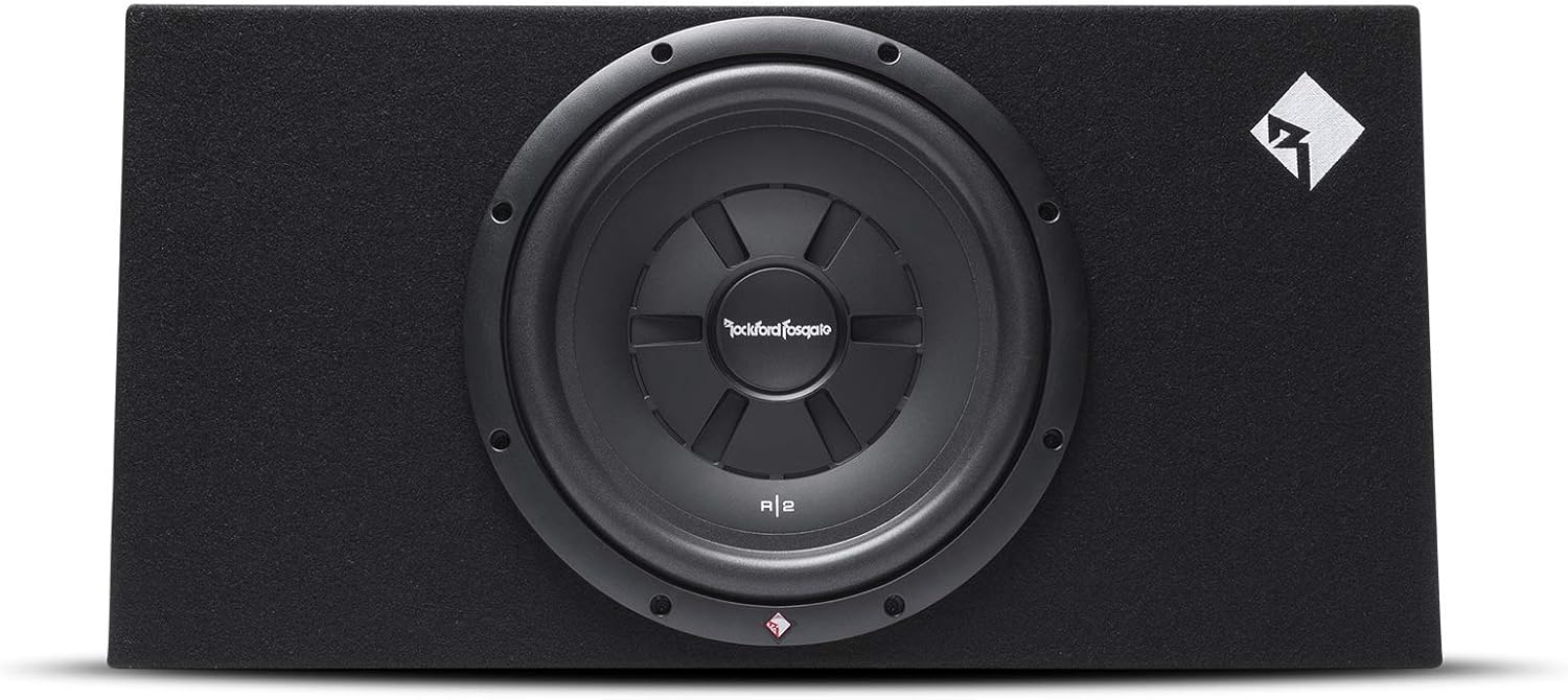 Rockford Fosgate Prime R2S-1X12 Single R2S Slim 12” Shallow Subwoofer Loaded in a Wedge Enclosure with 250 Watts RMS / 500 Watts Max