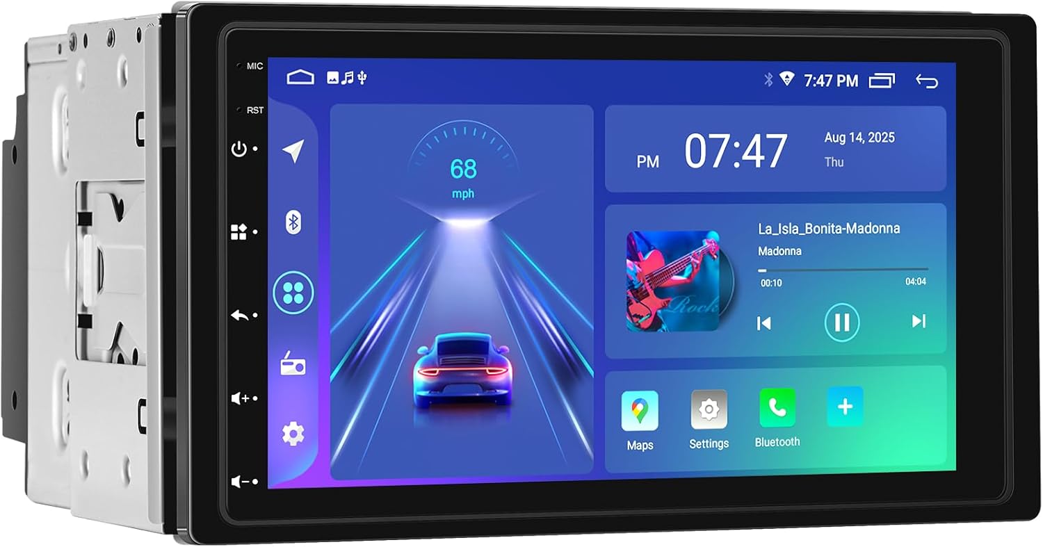 7 Inch Car Stereo with Wireless Apple CarPlay,Double Din Car Radio Androdi Auto,Bluetooth,IPS 1280 * 720 Display,FM Radio, Backup Camera,Online Navigation,Stereo Receivers (7-Inch)