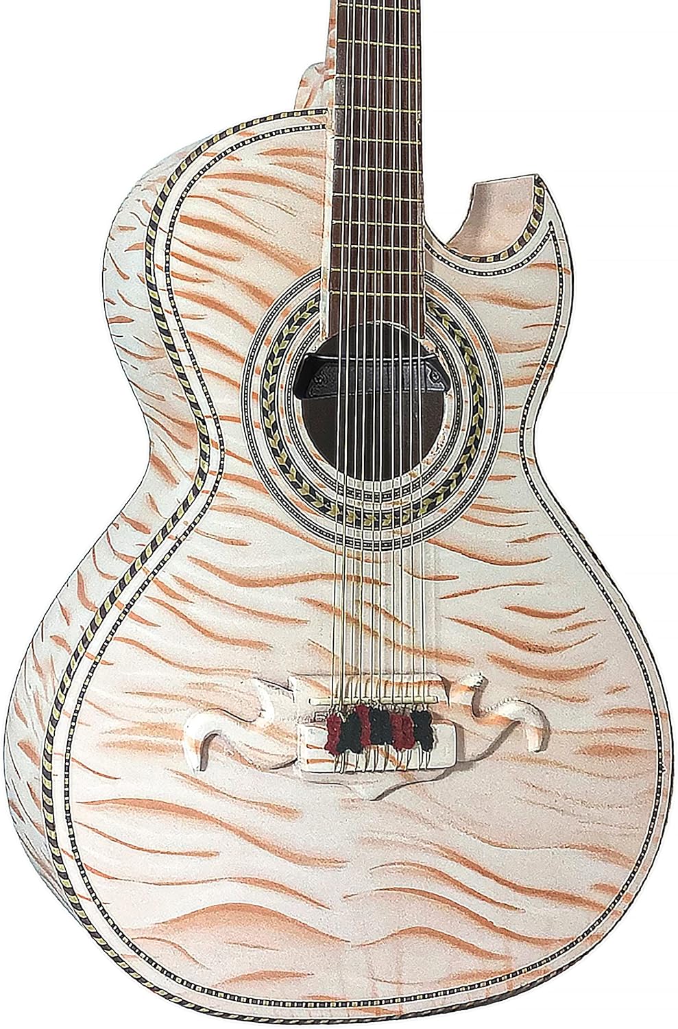 D'Luca Paracho 10-String Bajo Quinto Acoustic-Electric Right-Handed Tiger White (DL-PQ1-EQ-TW)