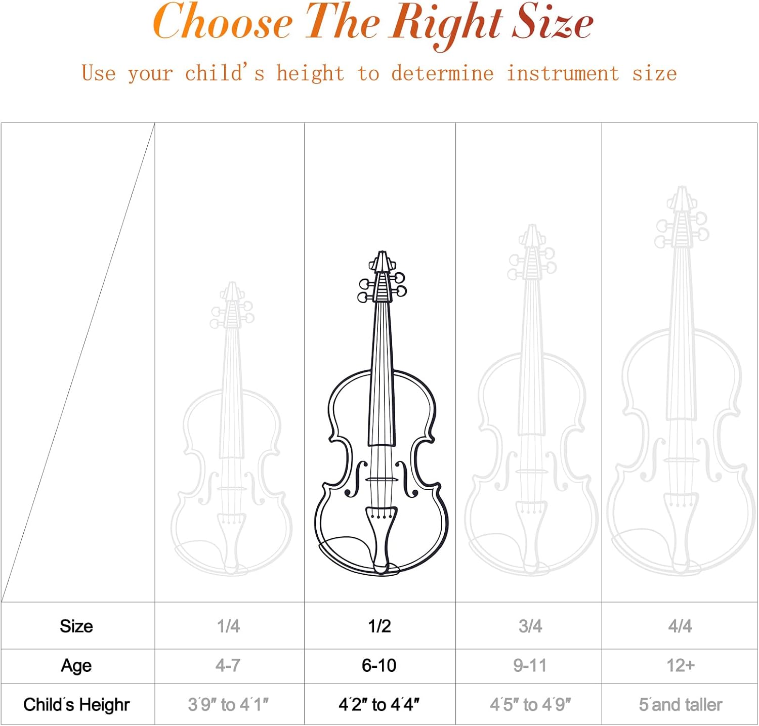 1/2 Violin For Beginners, CVN-300 Solidwood Ebony Fitted Violin with Strings, Beginner Starter Violins Kit For Student w/Hard Case, Rosin, Bow, Stringed Musical Instruments