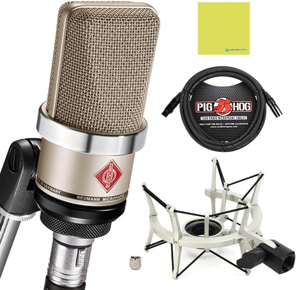 Neumann TLM-102 Studio Set Cardioid Condenser Microphone Nickel Bundle w/Pig Hog Mic Cable Polishing Cloth