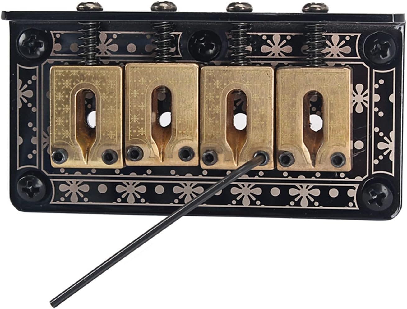 Guitar Saddle Bridge Hardtail with Screws Wrench Bass Guitar Replacement Parts Black Electric Guitar Bridge