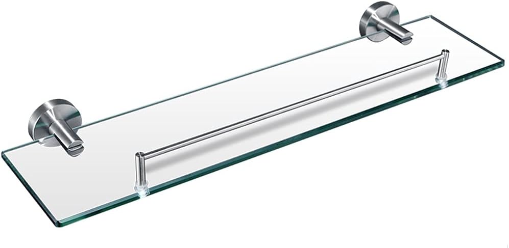 Storage Shelves， Brushed Stainless Steel Glass Shelf， Wall Mount Floating Shelf， Rounded Corners， Waterproof， Easy to Clean， fo，