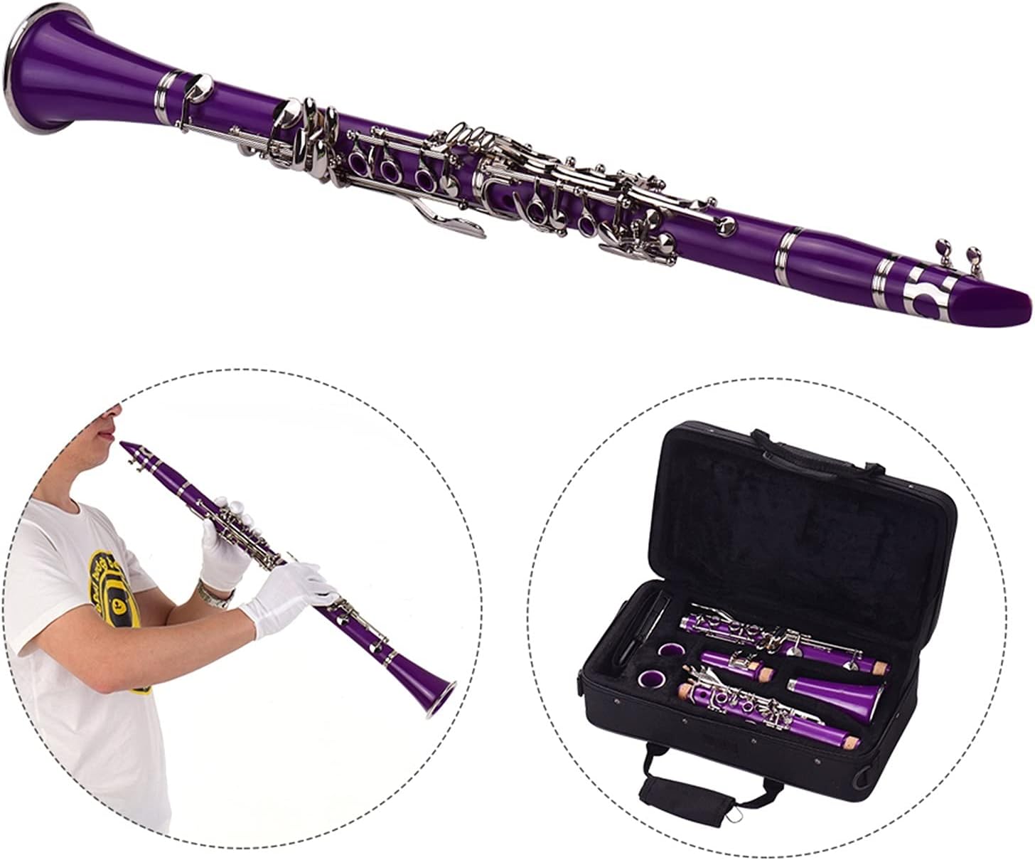 Clarinet Set ABS 17-Key Clarinet Bb Flat with Carry Case Gloves Cleaning Cloth Reed Case Reeds Woodwind Instrument Professional Clarinet (Color : Crimson)