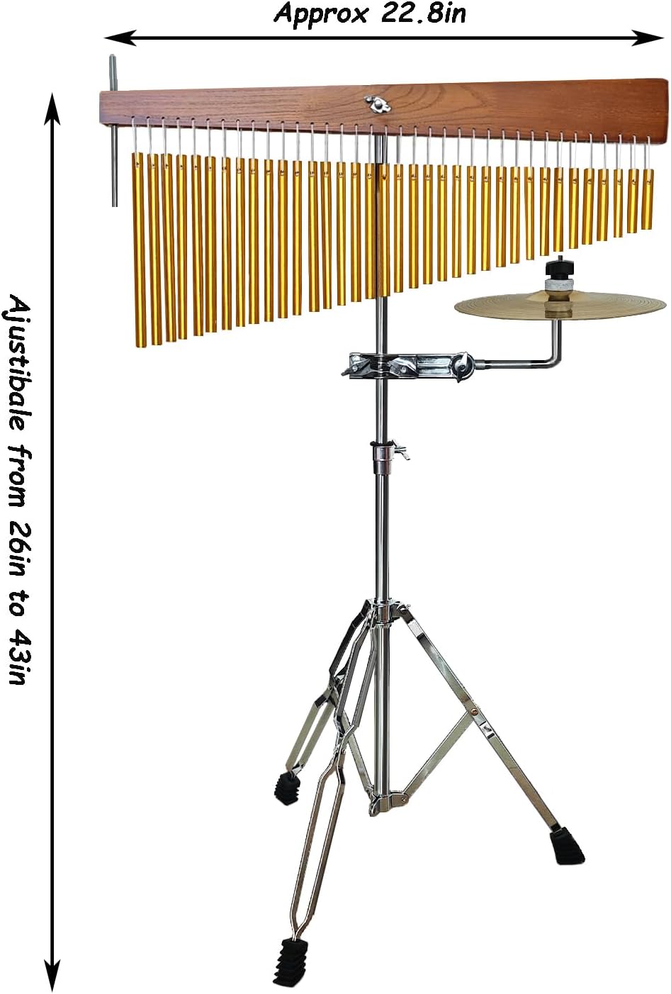 Adjustable Height Wind Chime Single-row Percussion Chime wtih Collapsible Tripod Stand Bar Chime for Class Yoga (36 Note Chime with Cymbals)