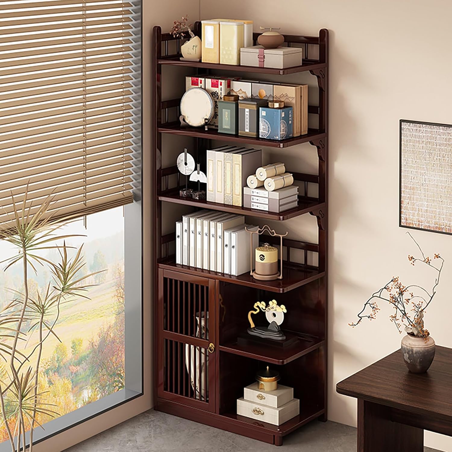 Corner Bookshelf 6 Tier Modern Storage Shelves Tall Bookcase, Corner Bookcase with Doors Book Organizer Hutch for Dorm Office College