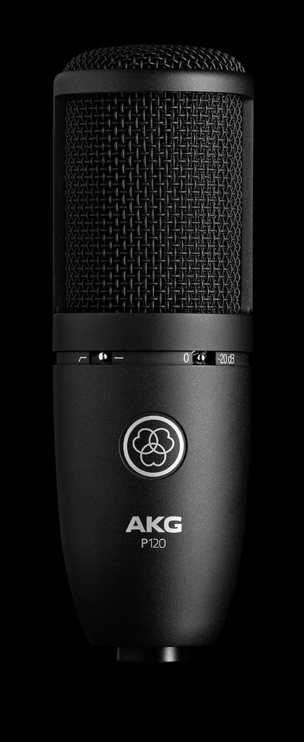 AKG Pro Audio P120 - Affordable 2/3-Inch Diaphragm Condenser Microphone for Clear Vocals & Instruments. Studio Recording or Live. XLR Connector. Black