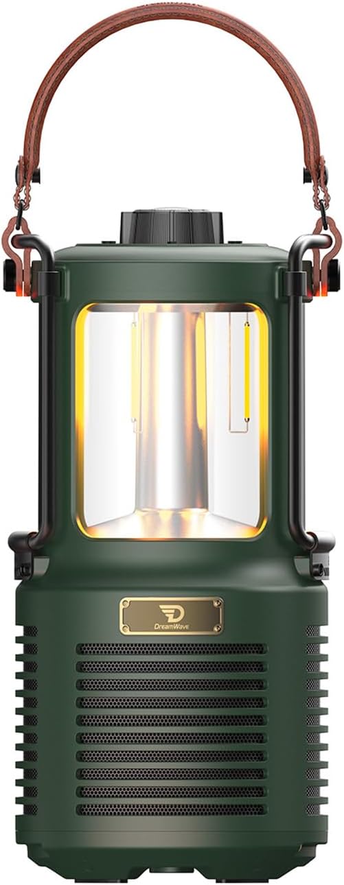 Dreamwave Conqueror Lantern Bluetooth Speaker, 30W 99dB Loud, 29H Playtime, IP66 Waterproof and Dustproof, Portable Outdoor Wireless, Deep Bass, Party Camping Light (Forest Green)