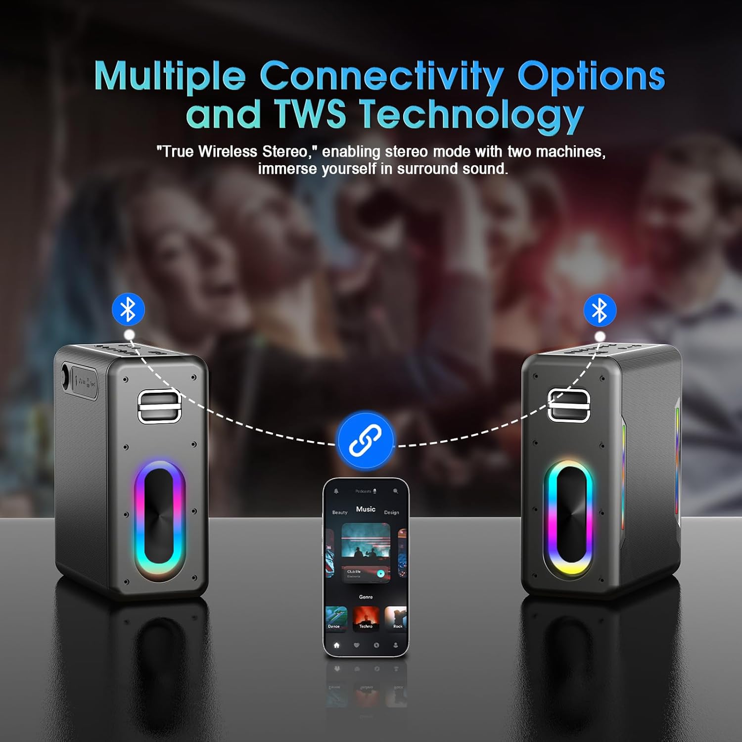 Karaoke Machine for Adults & Kids, Bluetooth Speaker Portable with 2 Wireless Microphones, Bass/Treble Adjustment, Remote and LED Light, PA System Support AUX/USB/TF for Home Party