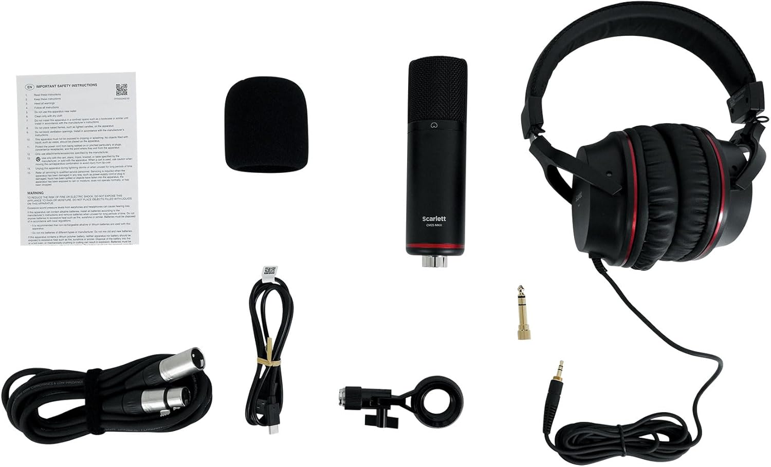 Audiosavings Bundle:(1) Rockville RDTS Studio Desktop Tripod Microphone Stand+Mic Clip Bundle with (1) Focusrite Scarlett Solo Studio 4th Gen Recording Interface+Mic+Pop Filter+Cable (Items 2)