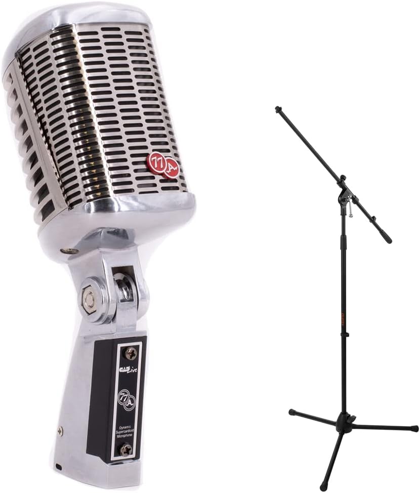 CAD A77USB SuperCardioid Dynamic Side Address Vintage Microphone with USB Connection Bundle with Auray MS-5230F Tripod Mic Stand