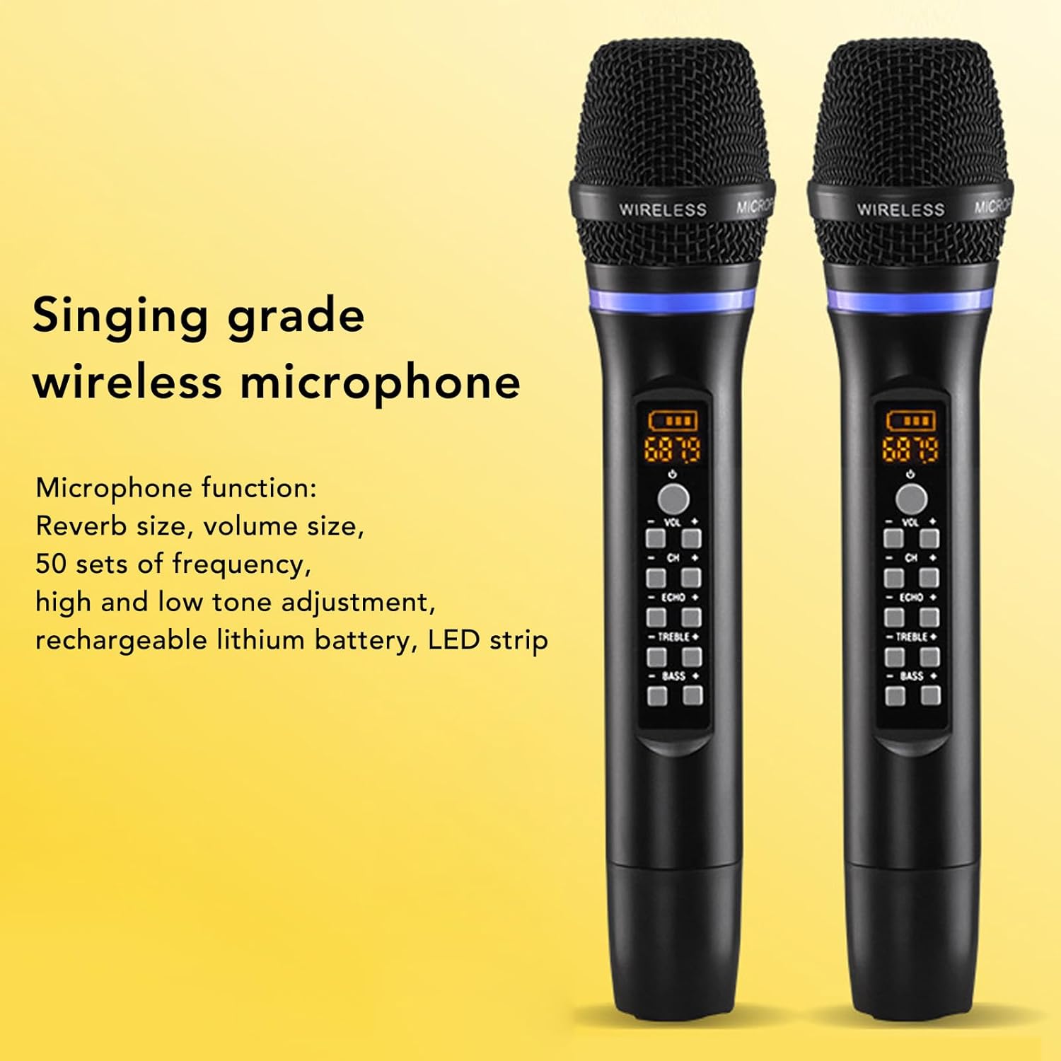 Yunir 2PCS Microphone, Bluetooth Dual Handheld Dynamic Mic System with Rechargeable Receiver, for Karaoke Speech Church Party Mixer