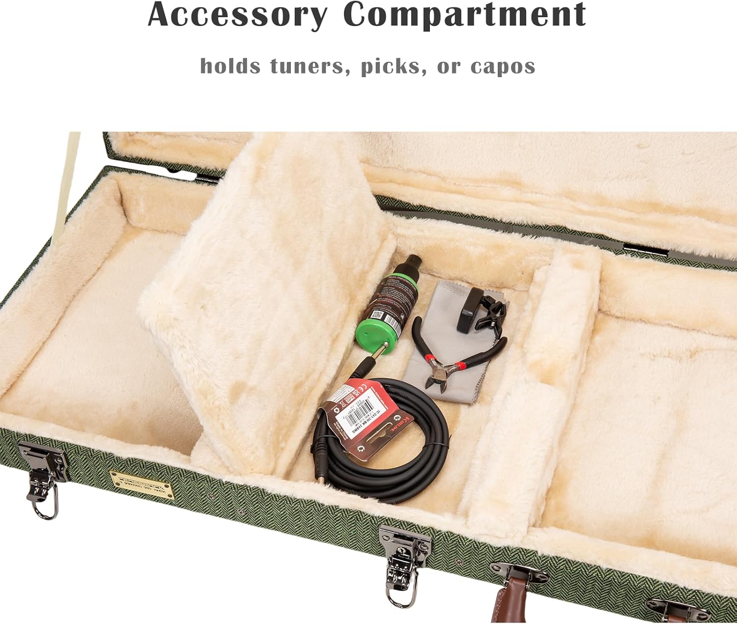 Crossrock Bass Guitar Case for Fender Precision & Jazz Bass | Green Chevron Tweed, Plush Velvet Interior, Genuine Leather Handle & Security Lock, Reinforced Hardware – Master Series (CRW760BGN)