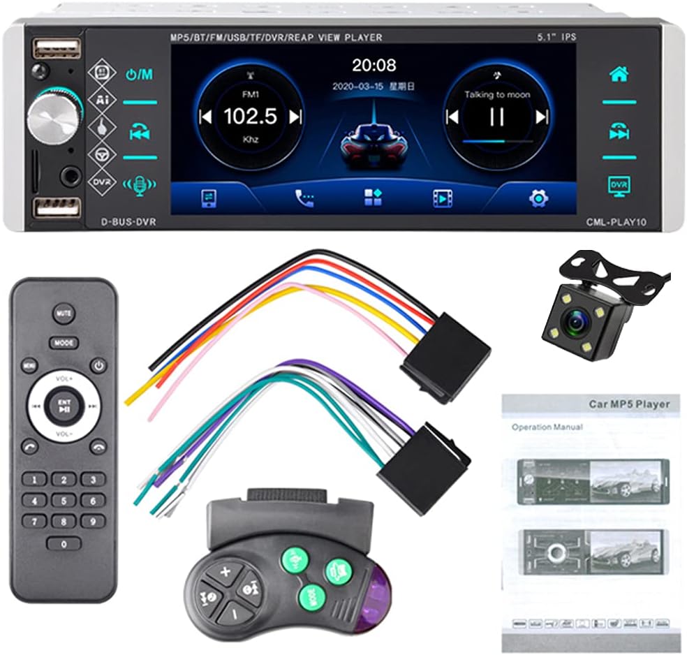 Car Stereo Bluetooth, Car Radio FM Radio, Bluetooth Hands-Free Receiver Car MP3 Player with Steering Wheel Control, Supports AM/RDS/AUX/4 USB Ports/SD/AI Voice Control/Mirror Link with Rear Camera